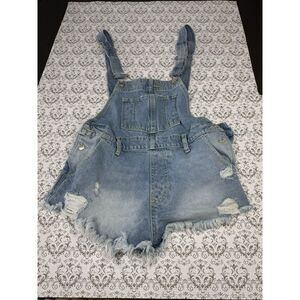 Women's WE‎ THE FREE People Size 24 Denim Jean Overall Shorts Destroyed